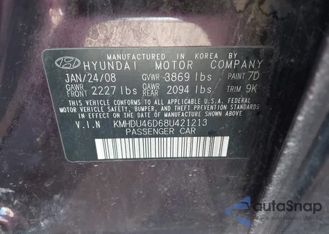 2008 Hyundai Elantra Gls/Se из США, поврежденный, VIN KMHDU46D68U421213